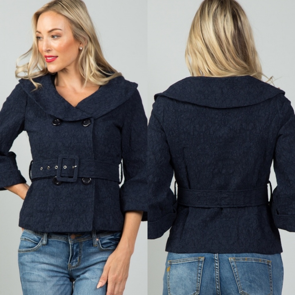 💙Marine Navy Double Breasted Belted Jacket